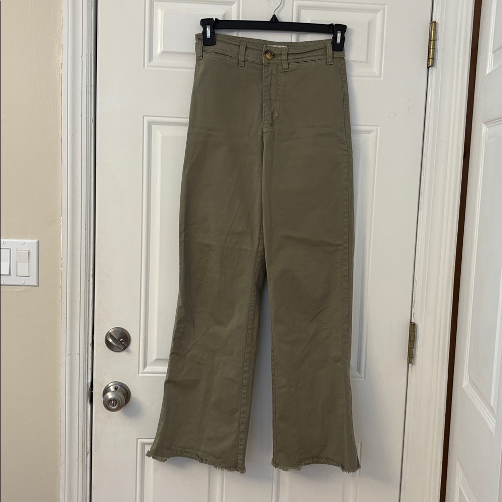 Marine Layer Bridget Full Length Raw Hem Olive Green Wide Leg Pants Sz 6